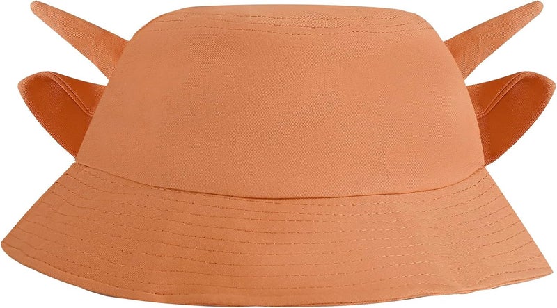 QANQIUPLE Cow Print Bucket Hat with Cute Horn Ears Cow Print Summer Beach Sun Hat Fisherman's Cow Bucket Hat - Image 1
